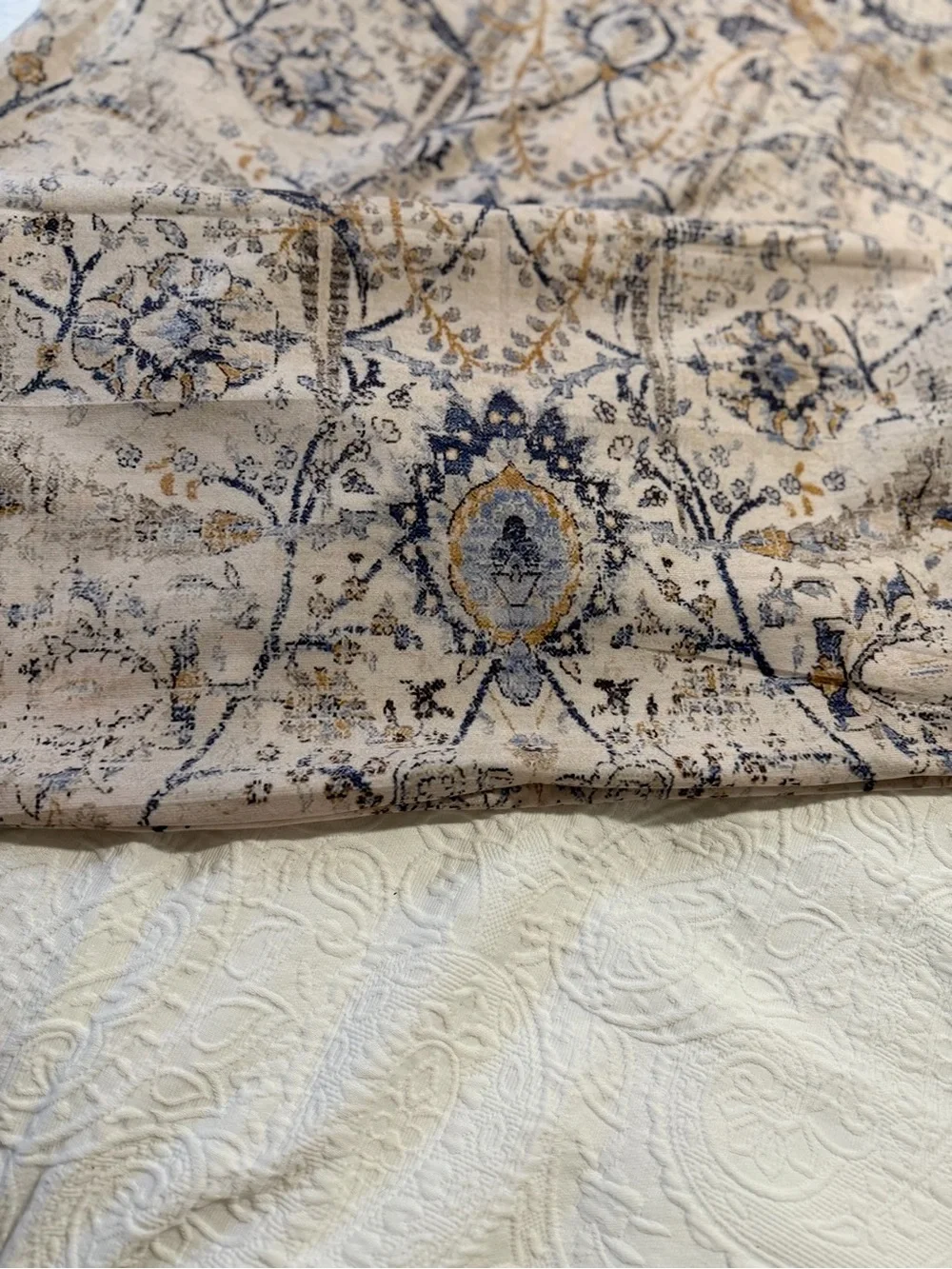 Decorative Floral Throw Pillow Cover in Beige and Blue - 26”x24”